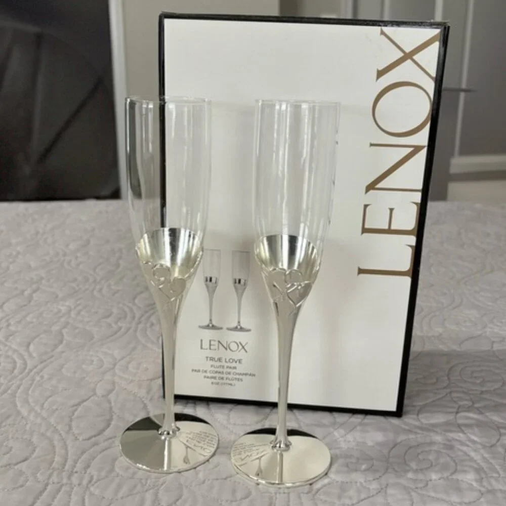 Lenox True Love Glass Flute Pair Clear with Slight Imperfection